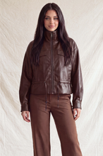 Load image into Gallery viewer, Faux Leather Full Zipper Mock Jacket
