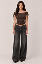 Load image into Gallery viewer, Boat Neck Drawstring Short Sleeve Top

