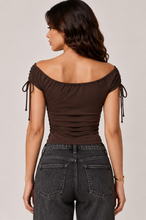 Load image into Gallery viewer, Boat Neck Drawstring Short Sleeve Top

