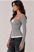 Load image into Gallery viewer, Button Front Henley Long Sleeve
