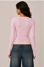 Load image into Gallery viewer, Long Sleeve Henley Neck Button Top
