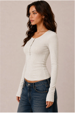 Load image into Gallery viewer, Long Sleeve Henley Neck Button Top
