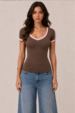 Load image into Gallery viewer, Short Sleeve Ringer V-neck Baby Tee
