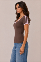 Load image into Gallery viewer, Short Sleeve Ringer V-neck Baby Tee
