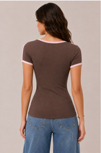 Load image into Gallery viewer, Short Sleeve Ringer V-neck Baby Tee
