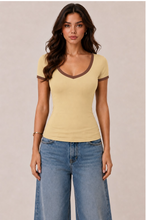 Load image into Gallery viewer, Short Sleeve Ringer V-neck Baby Tee
